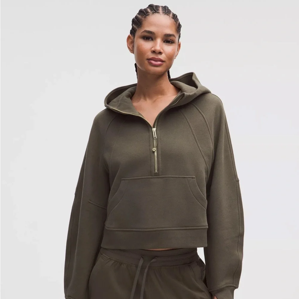 NWT Lululemon Scuba Oversized Half-Zip Hoodie - olive brown/ gold - M/L
